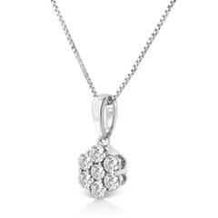 .925 Sterling Silver 1/2 Cttw Lab Grown Diamond 7 Stone Floral Cluster 18" Pendant Necklace (F-G Color, SI1-SI2 Clarity)