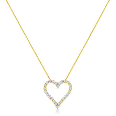 14K Yellow Gold Plated .925 Sterling Silver 2.00 Cttw Shared Prong-Set Round Brilliant-Cut Diamond Open Heart 18" Pendant Necklace (K-L Color, I2-I3 Clarity)
