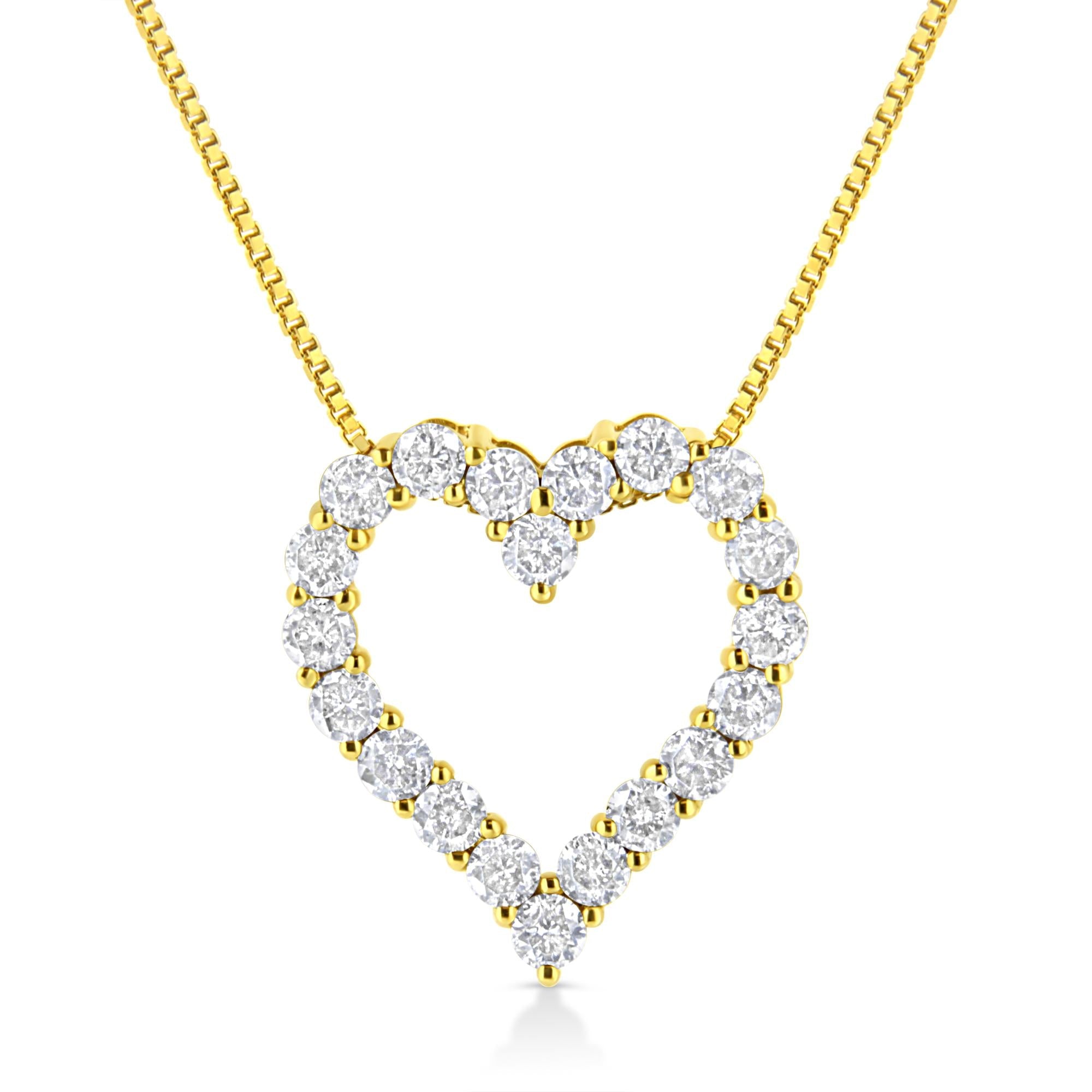 14K Yellow Gold Plated .925 Sterling Silver 2.0 Cttw Round Cut Diamond Classic Open Heart 18" Pendant Necklace (K-L Color, I2-I3 Clarity)