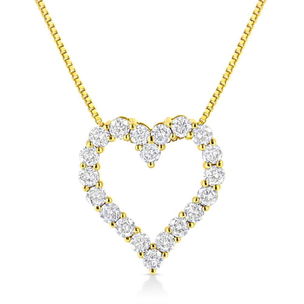 14K Yellow Gold Plated .925 Sterling Silver 2.0 Cttw Round Cut Diamond Classic Open Heart 18" Pendant Necklace (K-L Color, I2-I3 Clarity)