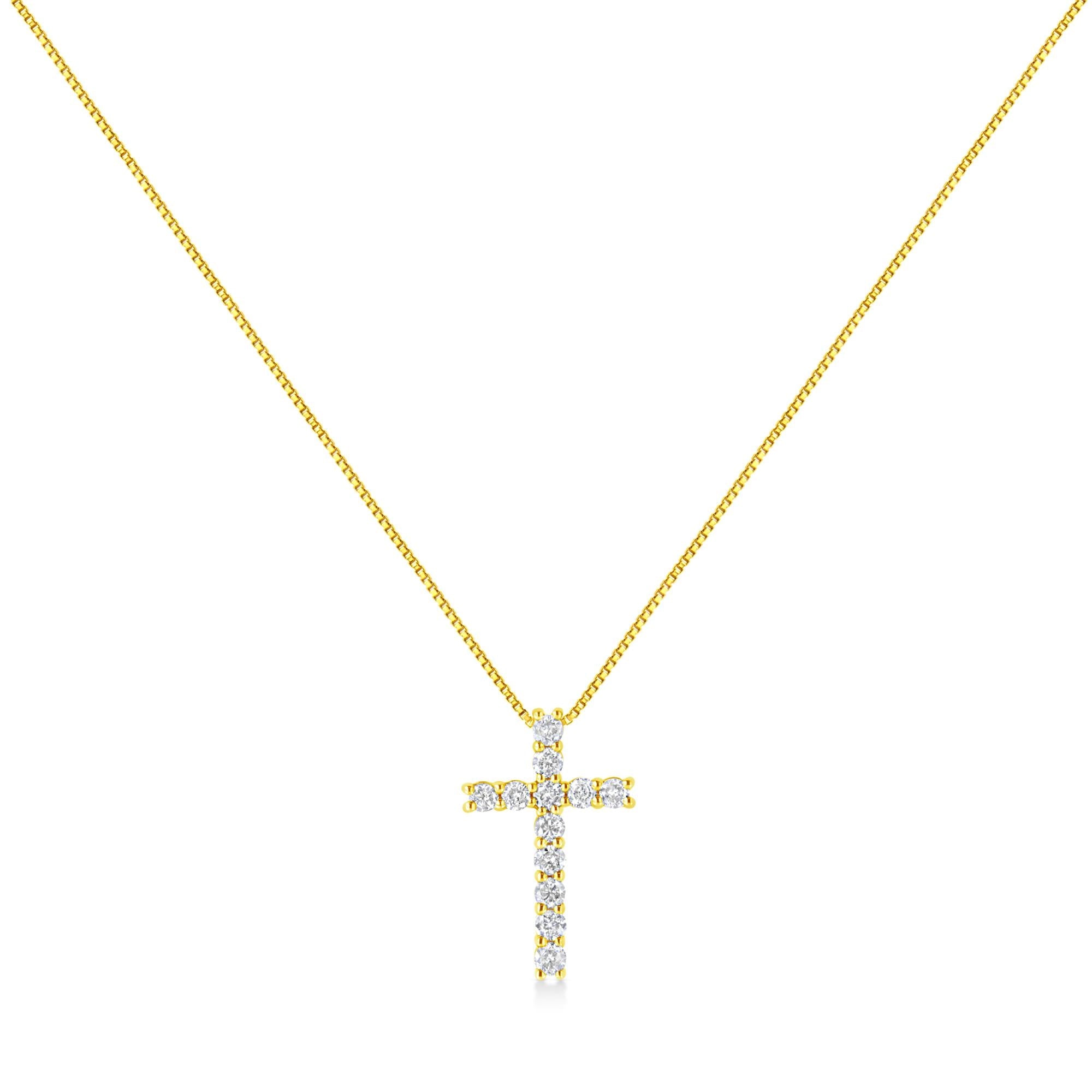 10K Yellow Gold 1/2 Cttw Round Brilliant Cut Diamond Cross 18" Pendant Necklace (J-K Color, I2-I3 Clarity)