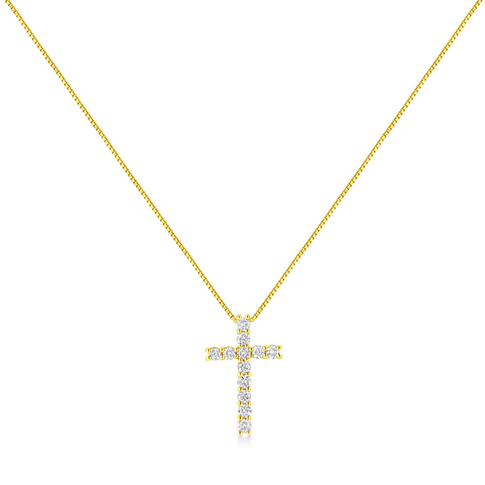 10K Yellow Gold 1/2 Cttw Round Brilliant Cut Diamond Cross 18" Pendant Necklace (J-K Color, I2-I3 Clarity)