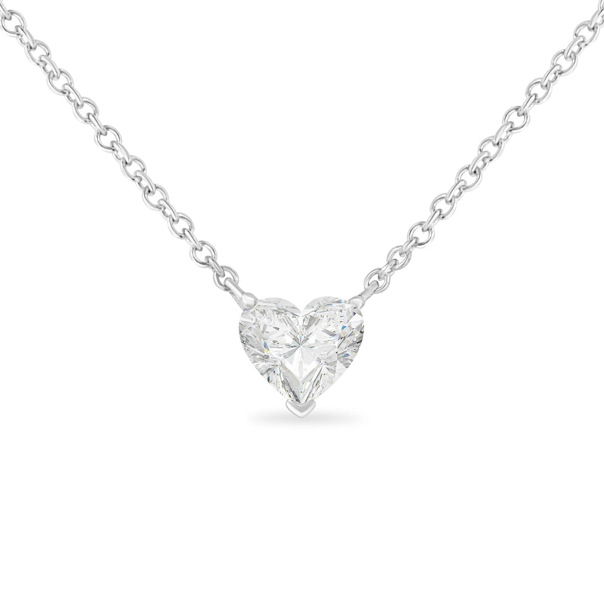 IGI Certified 14k White Gold 1/2 cttw Lab Grown Heart Shape Diamond Solitaire 18" Pendant Necklace (E-F Color, SI1-SI2 Clarity)