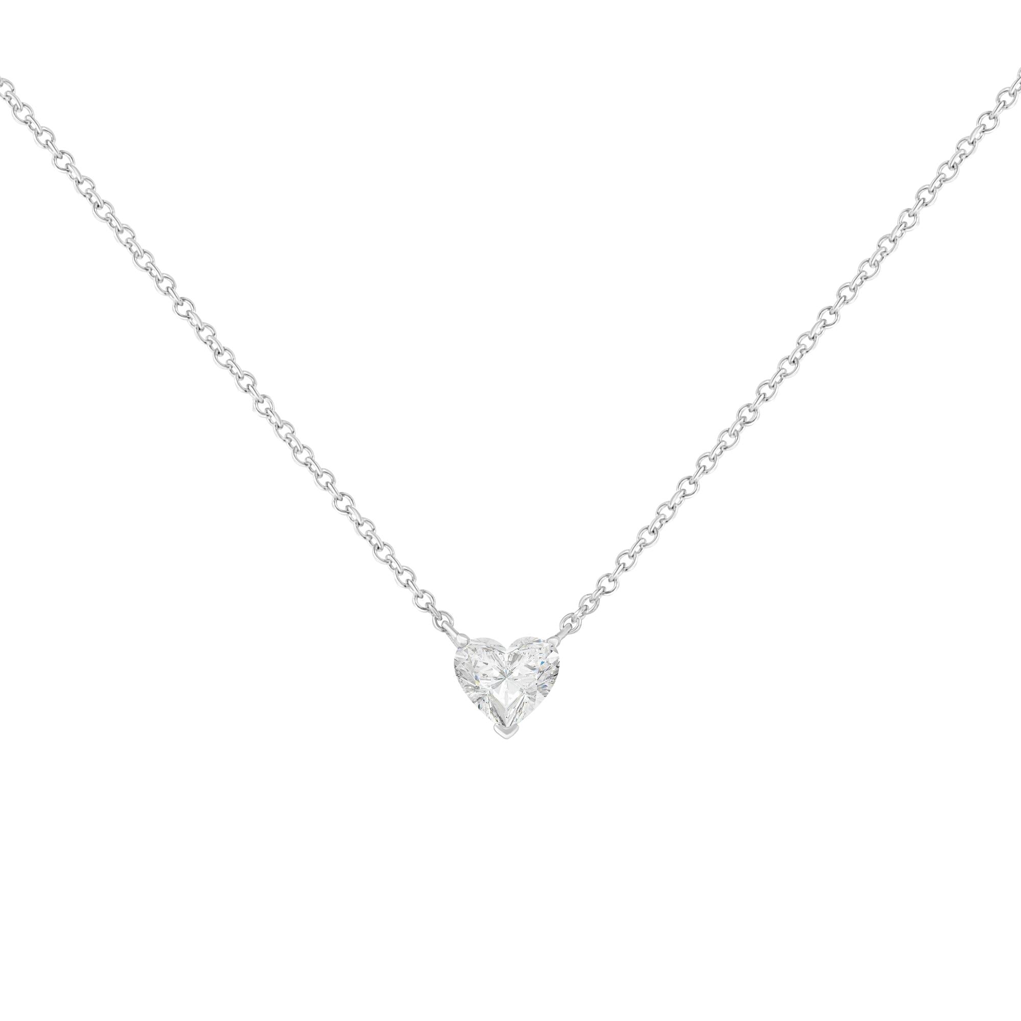 14k White Gold 1/4 Cttw Lab Grown Heart Shape Diamond Solitaire 18" Pendant Necklace (E-F Color, SI1-SI2 Clarity)