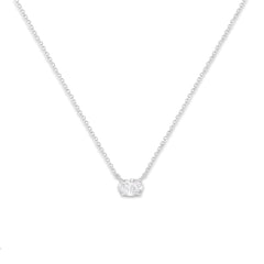 IGI Certified 14k White Gold 1/2 cttw Lab Grown Oval Shape Solitaire Diamond East West 18" Pendant Necklace (E-F Color, VS1-VS2 Clarity)
