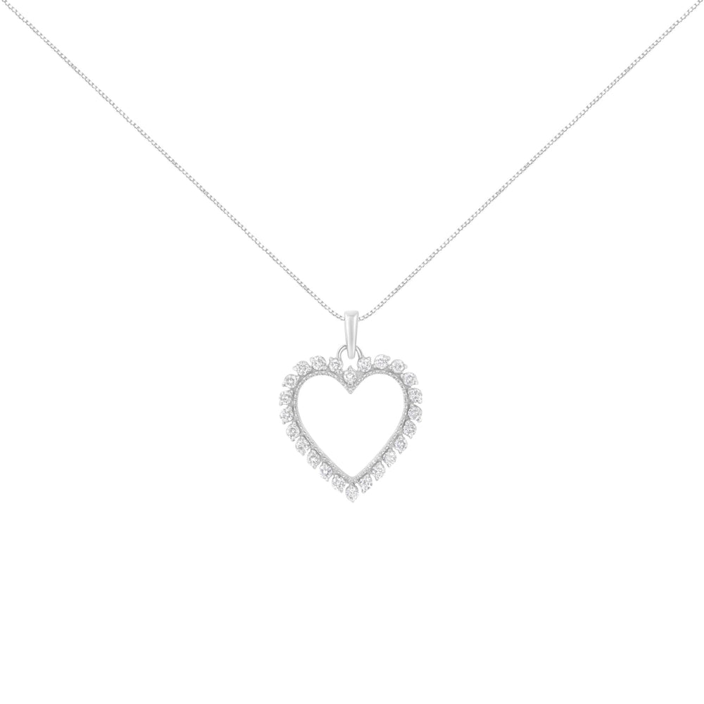.925 Sterling Silver 1/2 Cttw Prong Set Diamond Encrusted Open Heart 18" Inch Pendant Necklace (I-J Color, I1-I2 Clarity)