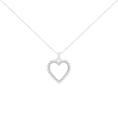 .925 Sterling Silver 1/2 Cttw Prong Set Diamond Encrusted Open Heart 18" Inch Pendant Necklace (I-J Color, I1-I2 Clarity)