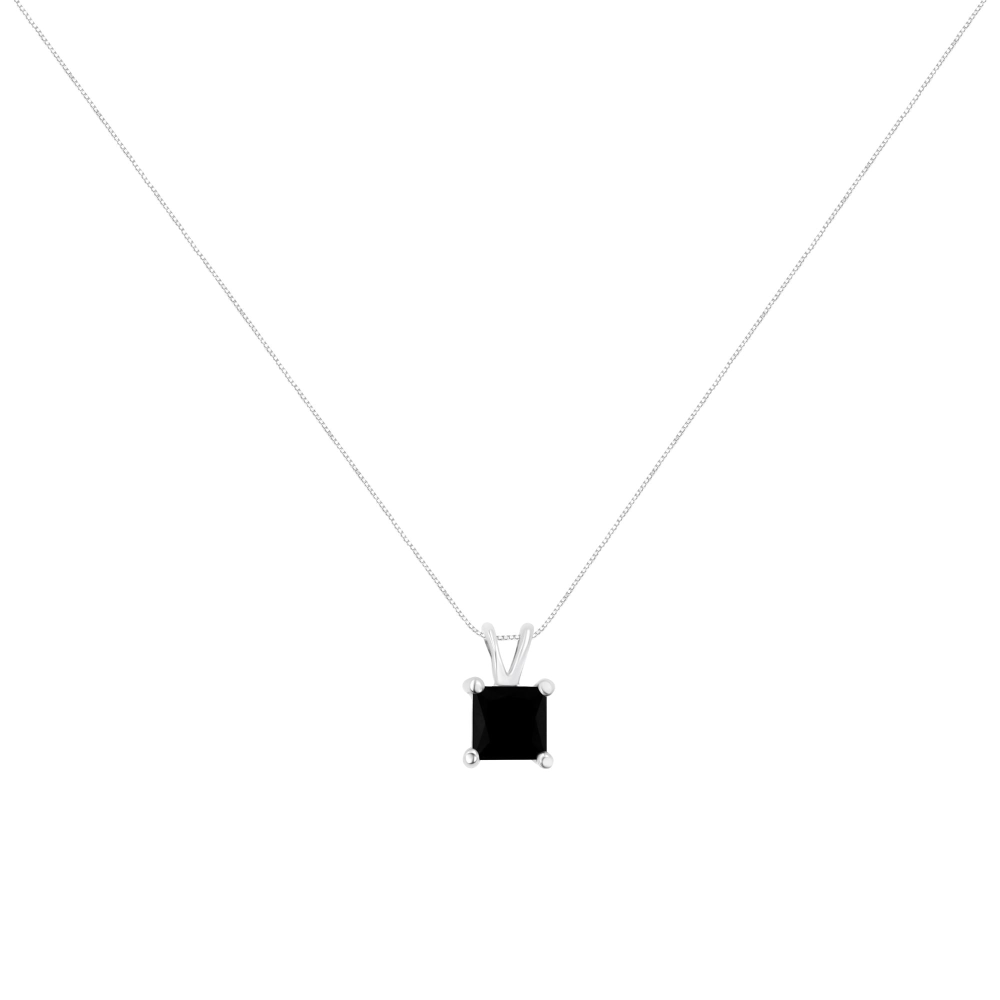 .925 Sterling Silver Treated Black Princess Diamond Solitaire Pendant Necklace (Black)