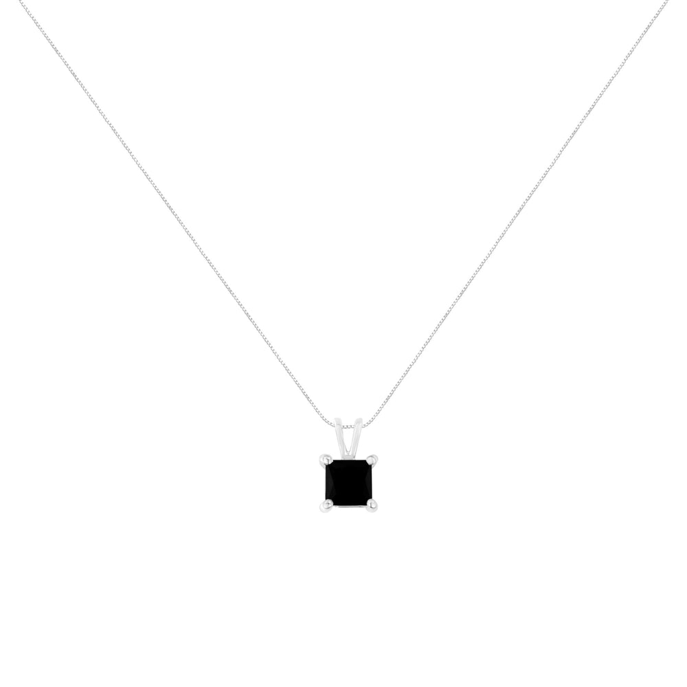 .925 Sterling Silver 1.0 cttw Treated Black Princess Diamond Solitaire Pendant Necklace (Black Color, I2-I3 Clarity)