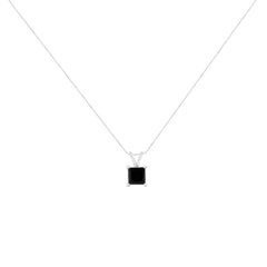 .925 Sterling Silver Treated Black Princess Diamond Solitaire Pendant Necklace (Black)