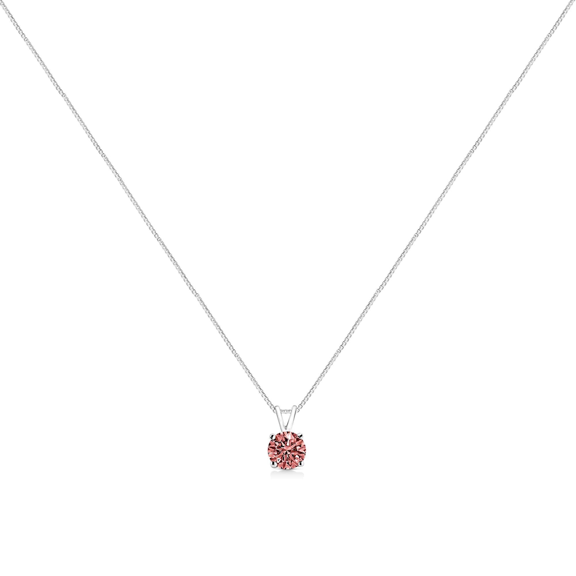 10K White Gold Round Brilliant Cut Lab Grown Blue Diamond 4-Prong Solitaire Pendant Necklace (Blue Color, VS2-SI1 Clarity) - 18"