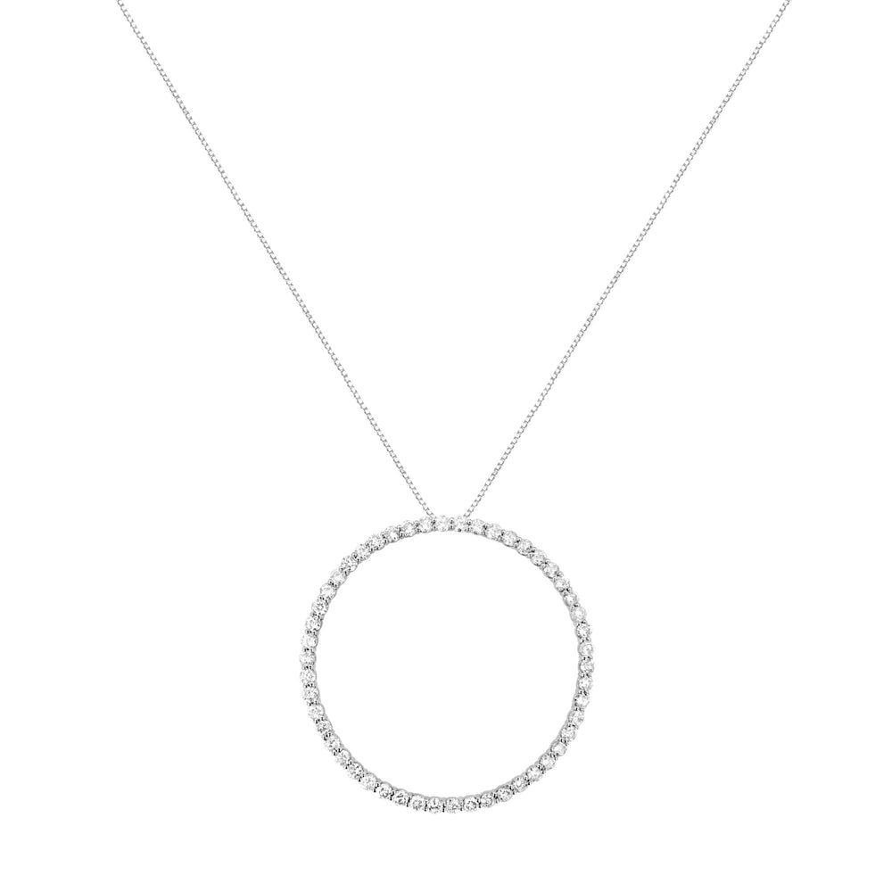 .925 Sterling Silver 4 cttw Prong Set, Round-Cut Diamond Open Circle Hoop 18" Pendant Necklace (J-K Color, I1-I2 Clarity)
