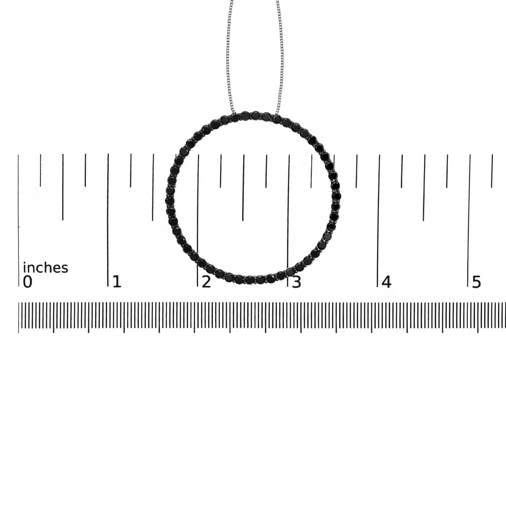.925 Sterling Silver Black Diamond Open Hoop Circle 18" Pendant Necklace (Black Color, I2-I3 Clarity)