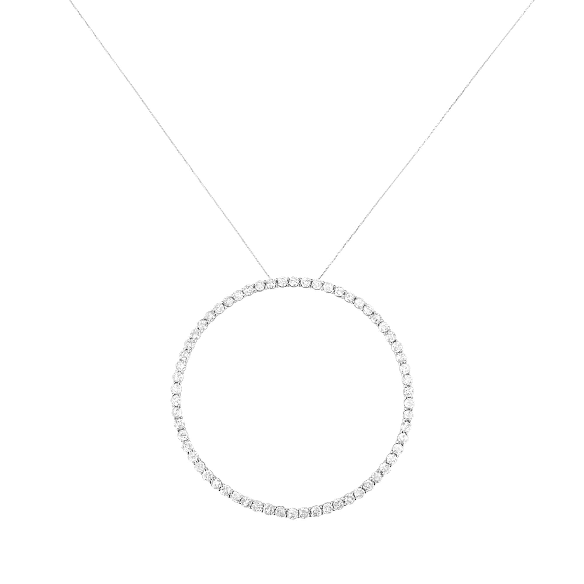 .925 Sterling Silver 5.0 Cttw Prong Set Round-cut Diamond Open Circle Hoop 18" Pendant Necklace (I-J Color, I2-I3 Clarity)