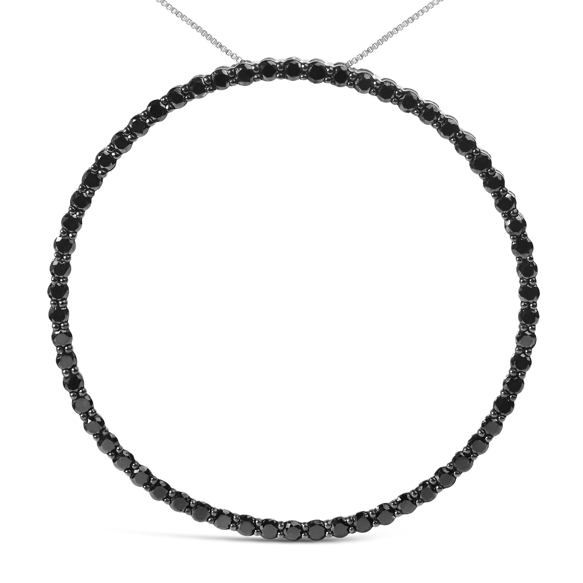 .925 Sterling Silver Black Diamond Open Hoop Circle 18" Pendant Necklace (Black Color, I2-I3 Clarity)
