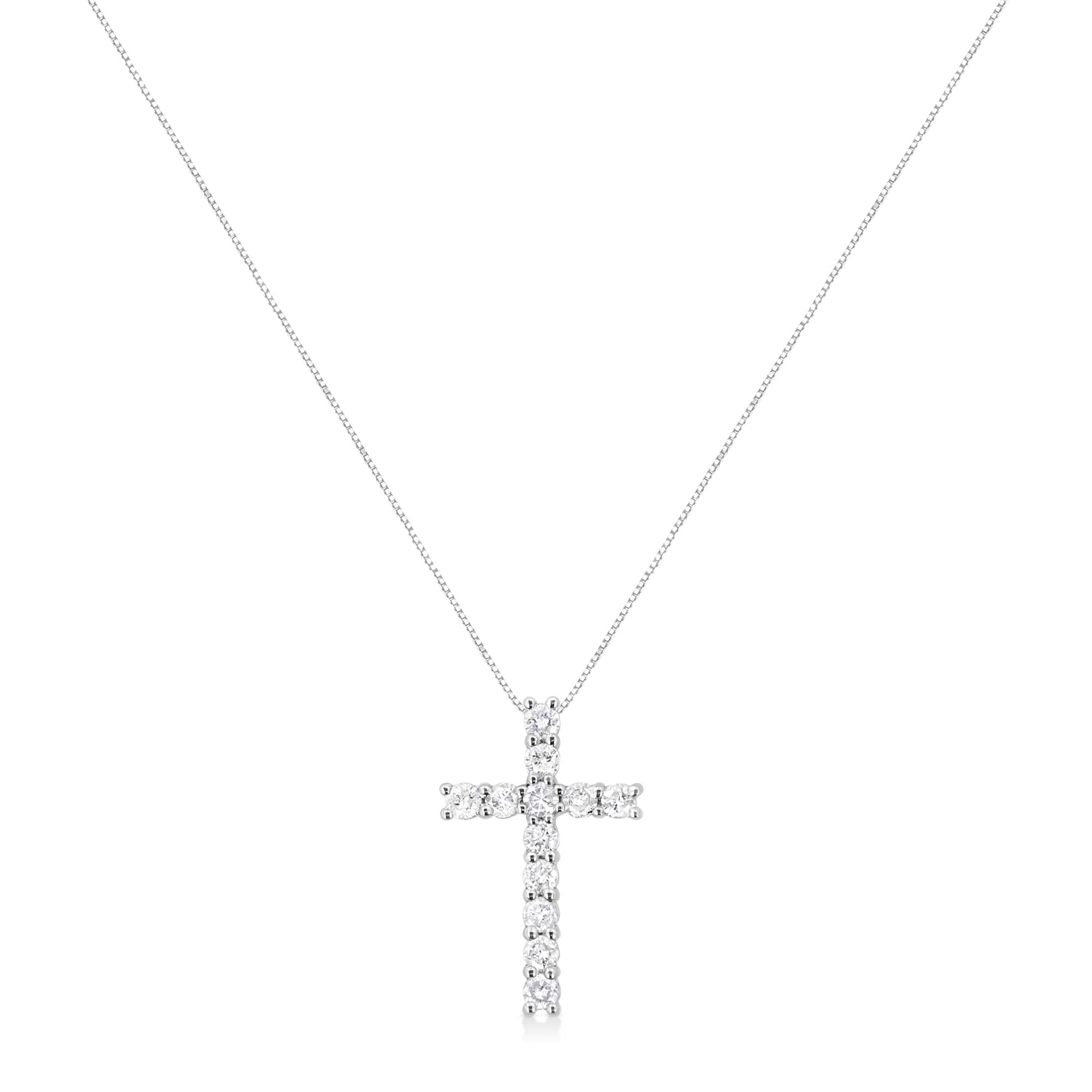.925 Sterling Silver 1.00 cttw Traditional Diamond Cross 18" Pendant Necklace (J-K Color, I2-I3 Clarity)