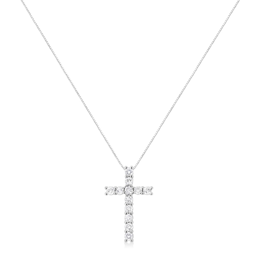 .925 Sterling Silver 1.00 cttw Traditional Diamond Cross 18" Pendant Necklace (J-K Color, I2-I3 Clarity)