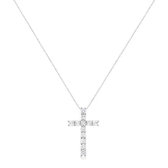 .925 Sterling Silver 1.00 cttw Traditional Diamond Cross 18" Pendant Necklace (J-K Color, I2-I3 Clarity)