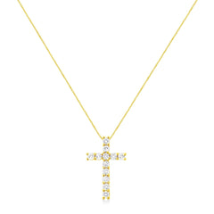 10K Yellow Gold 1.0 Cttw Shared Prong Set Round Brilliant Cut Diamond Cross 18" Pendant Necklace (J-K Color, I2-I3 Clarity)