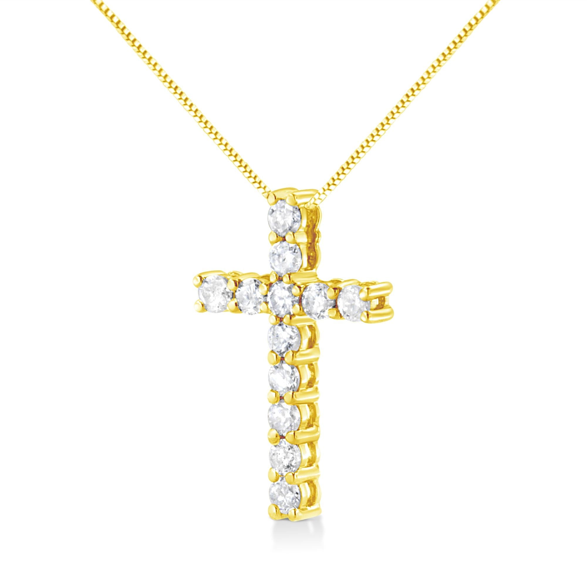 .925 Sterling Silver 1.00 cttw Traditional Diamond Cross 18" Pendant Necklace (J-K Color, I2-I3 Clarity)