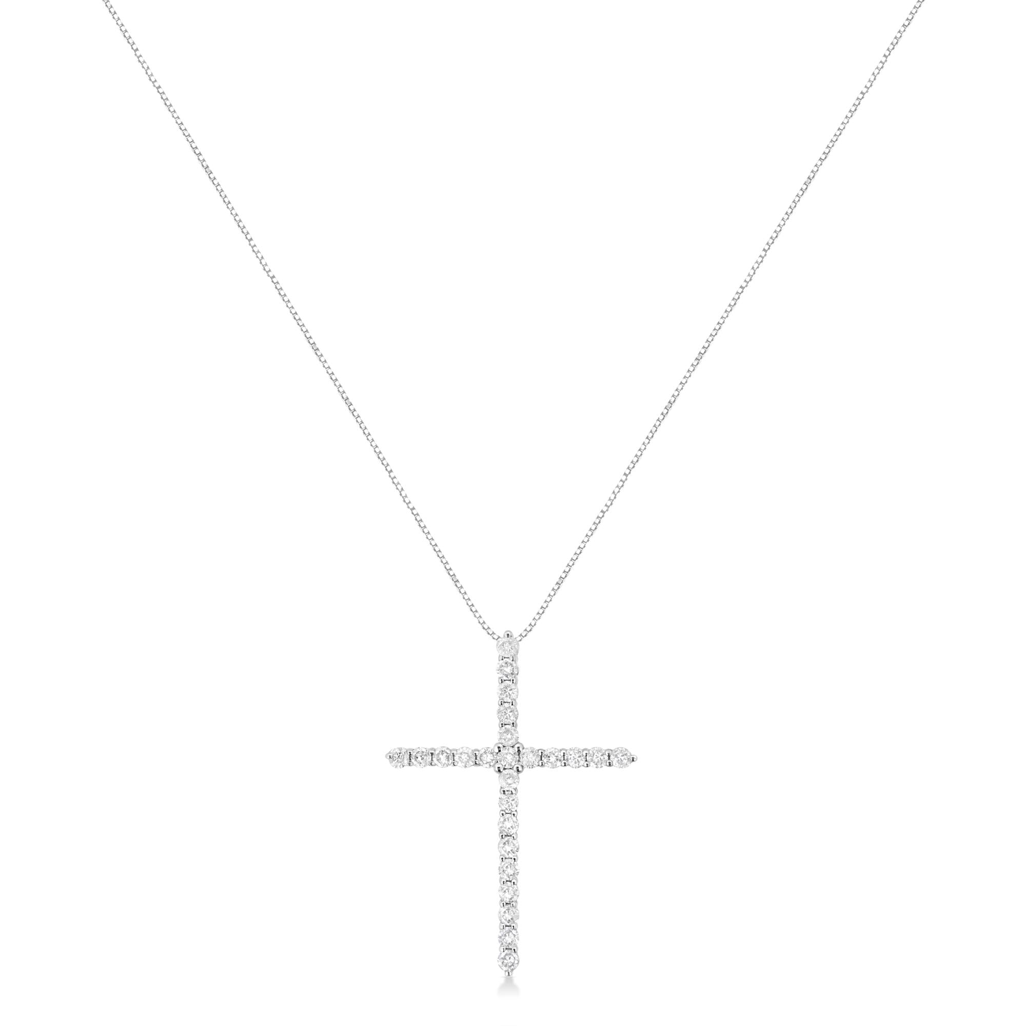 .925 Sterling Silver 2 cttw Prong Set Round-Cut Diamond Cross 18" Pendant Necklace (I-J Color, I2-I3 Clarity)