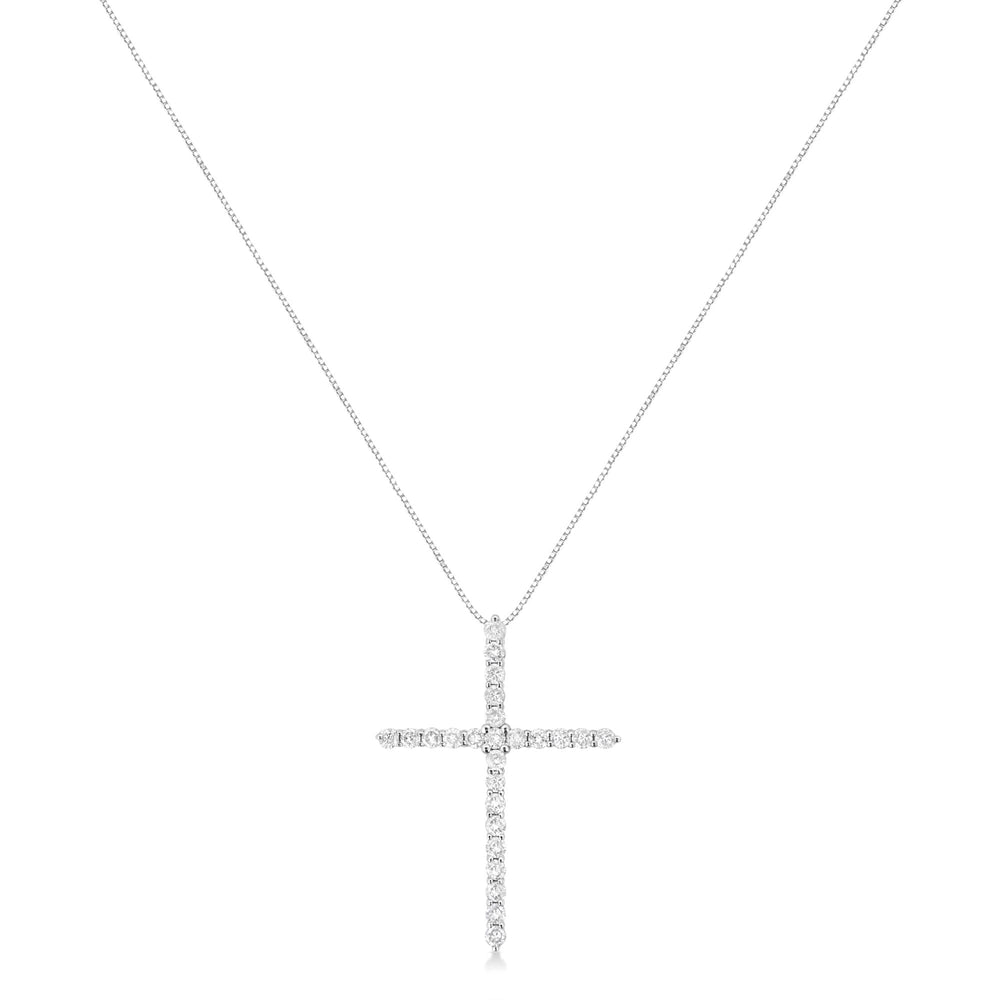 .925 Sterling Silver 2 cttw Prong Set Round-Cut Diamond Cross 18" Pendant Necklace (I-J Color, I2-I3 Clarity)