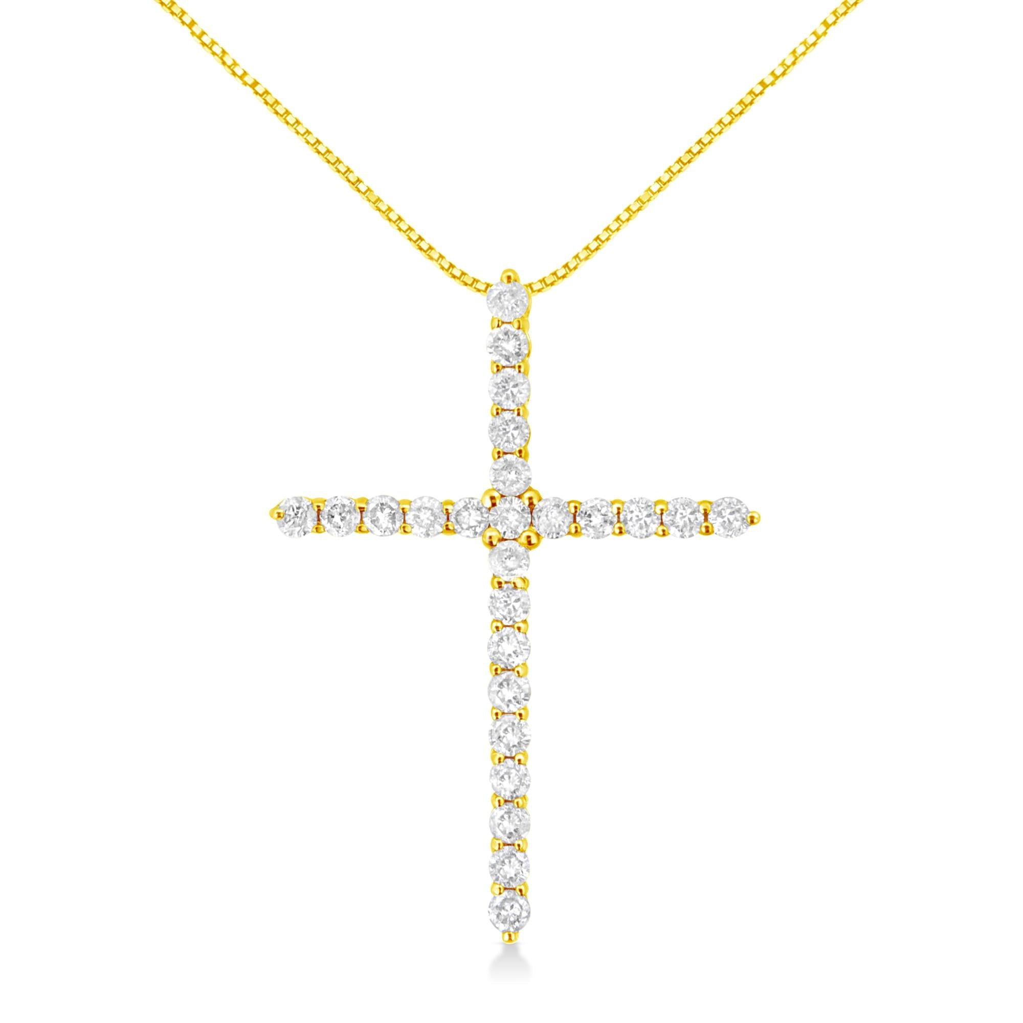 10K Yellow Gold Plated .925 Sterling Silver 2.0 Cttw Round Cut Diamond Cross Pendant Necklace (J-K Color, I1-I2 Clarity) 18"