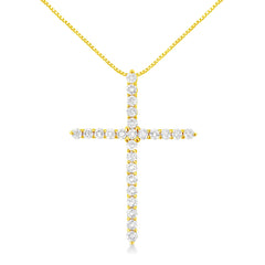 10K Yellow Gold Plated .925 Sterling Silver 2.0 Cttw Round Cut Diamond Cross Pendant Necklace (J-K Color, I1-I2 Clarity) 18"
