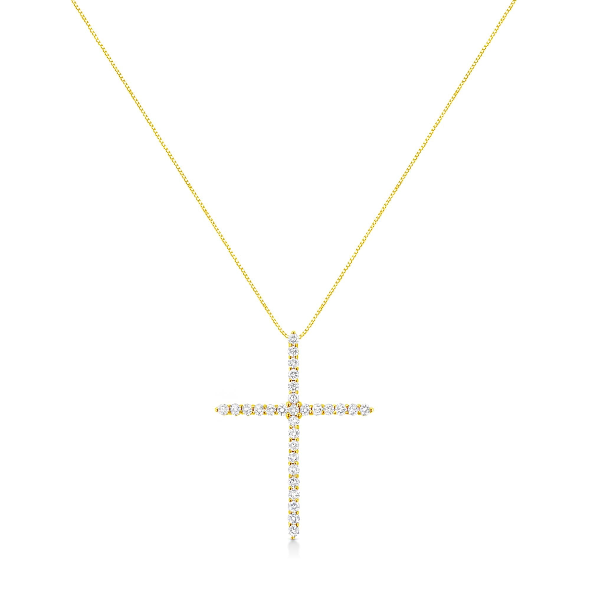 10K Yellow Gold Plated .925 Sterling Silver 3.0 Cttw Prong-Set Round Brilliant Cut Diamond Cross 18" Pendant Necklace (J-K Color, I1-I2 Clarity)