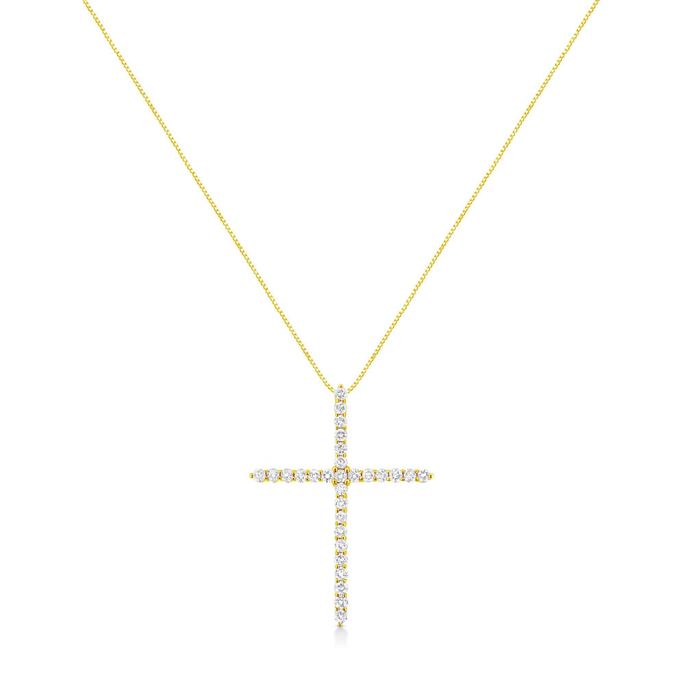 10K Yellow Gold Plated .925 Sterling Silver 3.0 Cttw Prong-Set Round Brilliant Cut Diamond Cross 18" Pendant Necklace (J-K Color, I1-I2 Clarity)