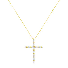 10K Yellow Gold 3.00 cttw Round-Cut Diamond Cross 18" Pendant Necklace (J-K Color, I1-I2 Clarity)