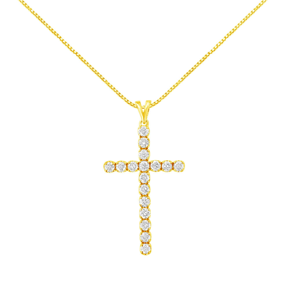 10k Yellow Gold Plated .925 Sterling Silver 2.0 cttw Classic Prong Set Round-Cut Diamond Cross 18" Pendant Necklace (J-K Color, I1-I2 Clarity)