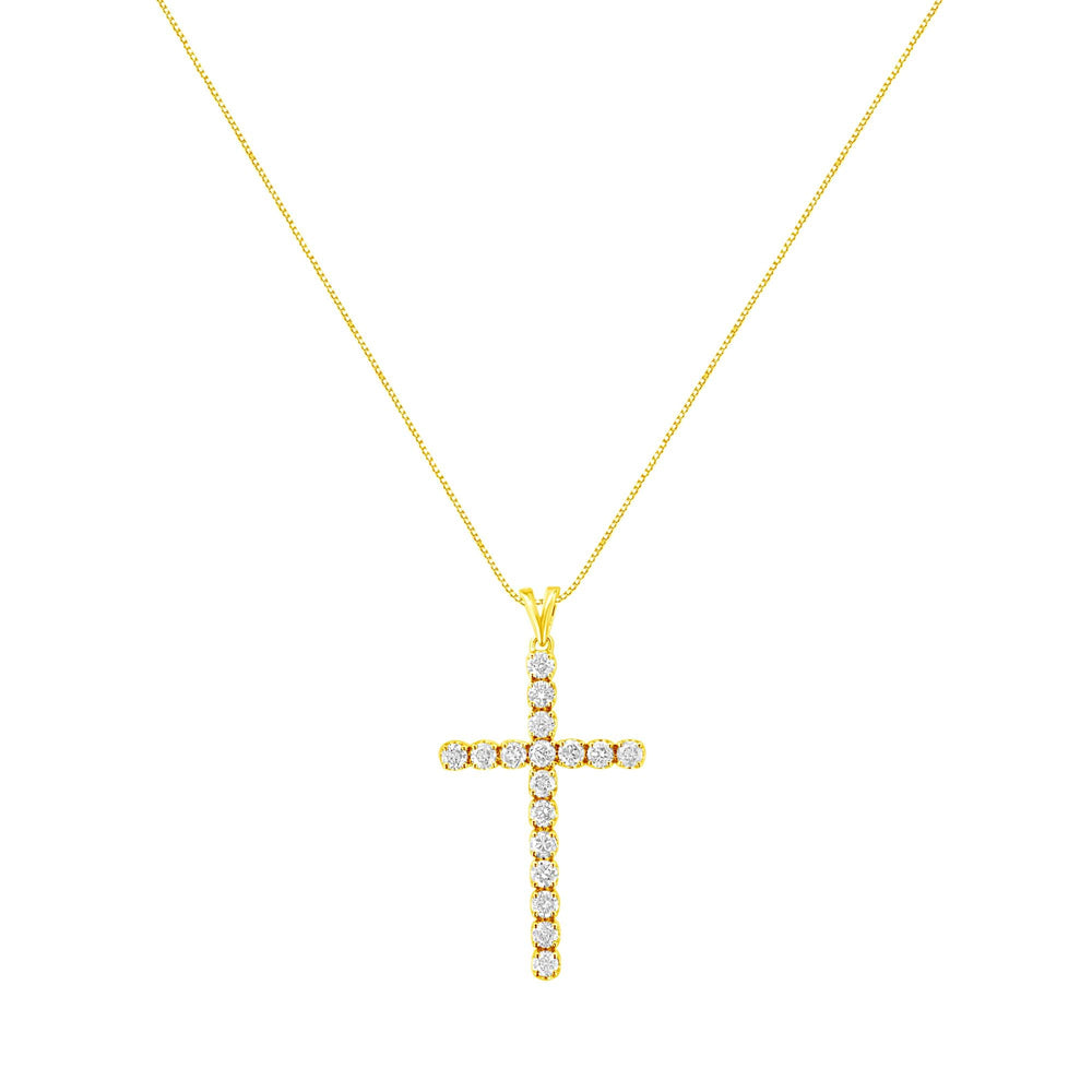 10k Yellow Gold Plated .925 Sterling Silver 2.0 cttw Classic Prong Set Round-Cut Diamond Cross 18" Pendant Necklace (J-K Color, I1-I2 Clarity)