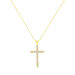 10k Yellow Gold Plated .925 Sterling Silver 2.0 cttw Classic Prong Set Round-Cut Diamond Cross 18" Pendant Necklace (J-K Color, I1-I2 Clarity)