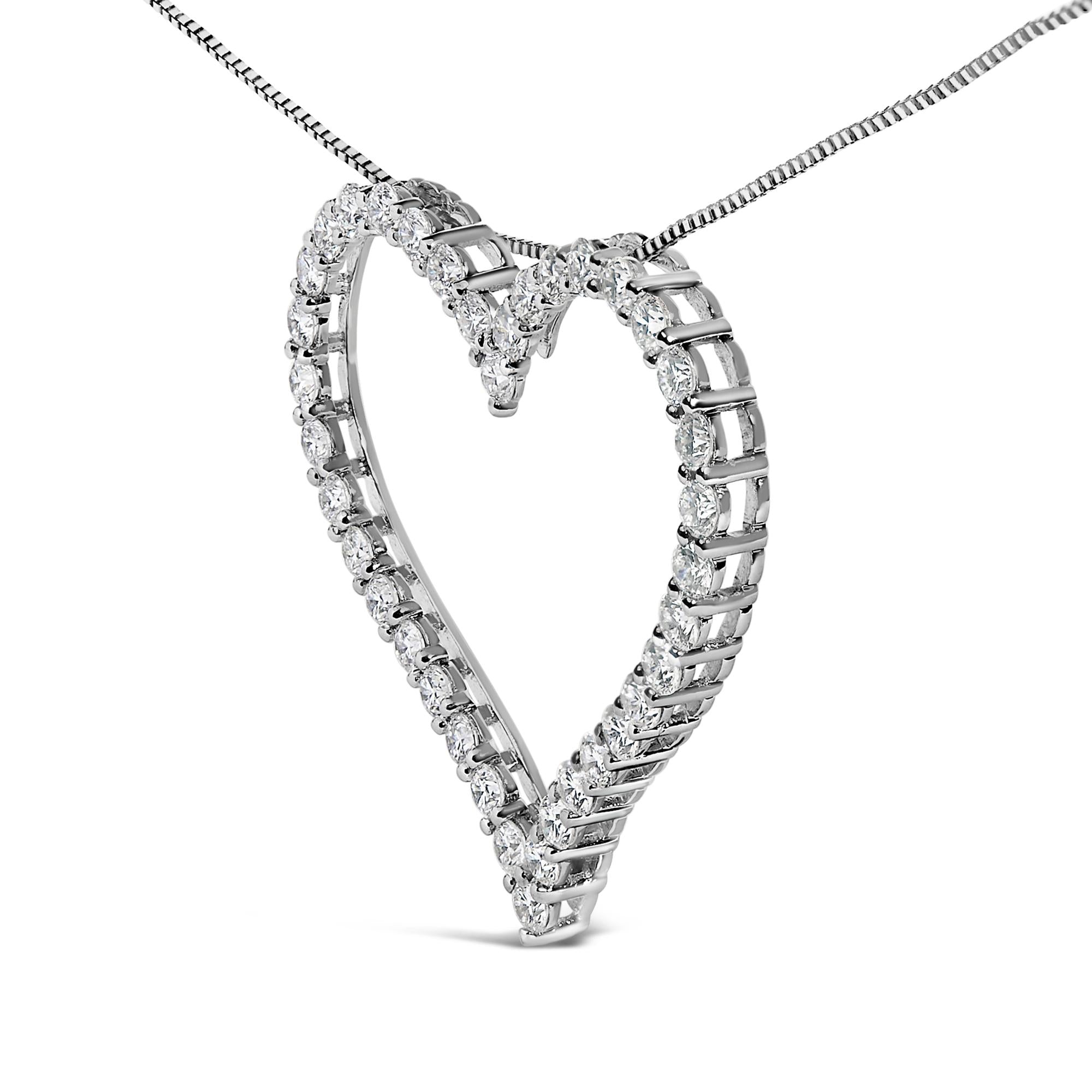 14K White Gold 3.0 Cttw Lab Grown Diamond Open Heart Pendant Necklace