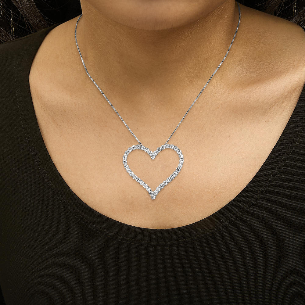 14K White Gold 3.0 Cttw Lab Grown Diamond Open Heart Pendant Necklace