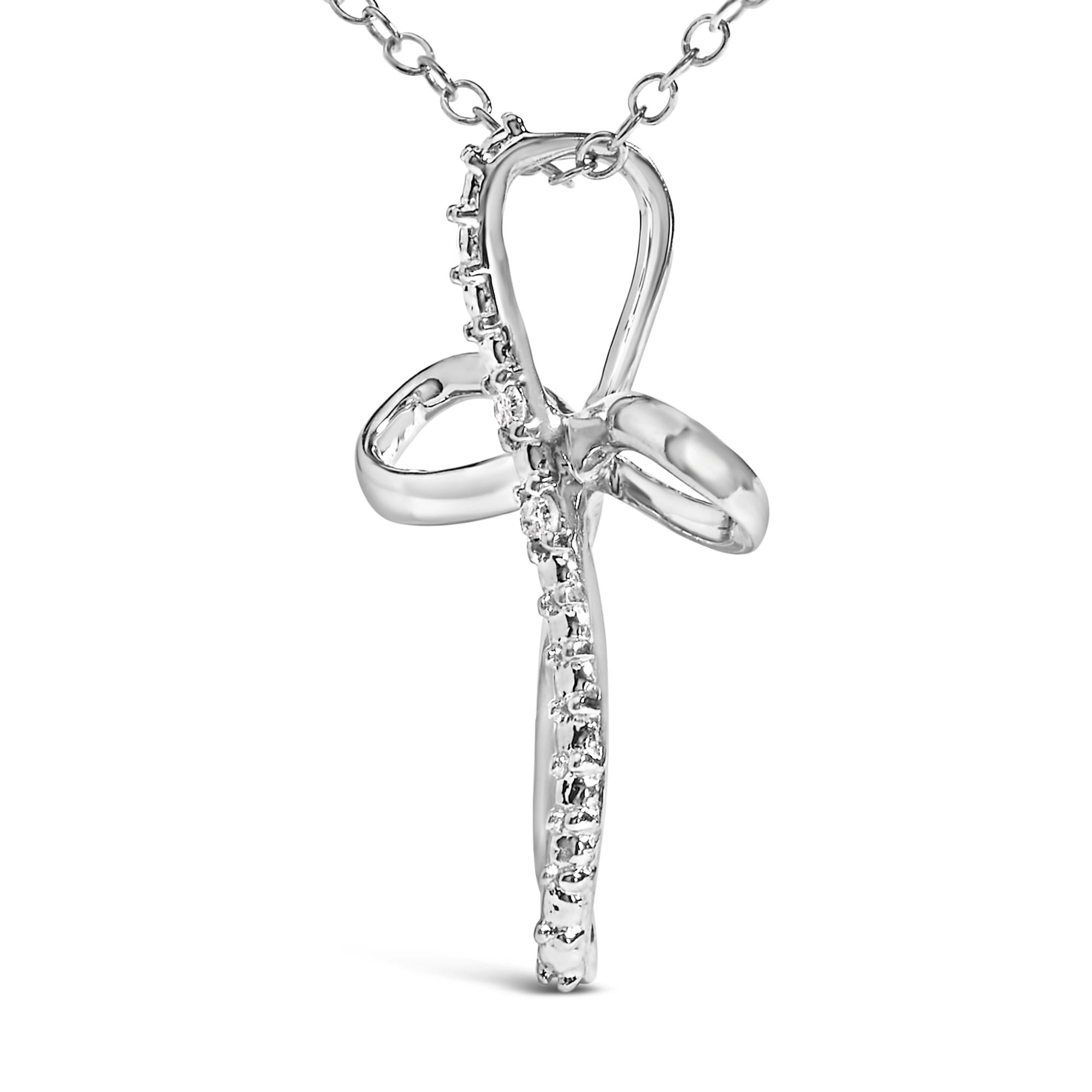 .925 Sterling Silver Diamond Accent Cross Ribbon 18" Pendant Necklace (I-J Color, I2-I3 Clarity)