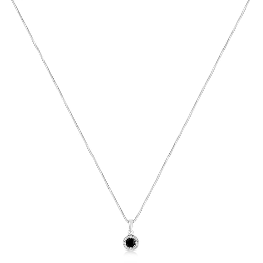 .925 Sterling Silver Treated Color Diamond Solitaire 18" Milgrain Pendant Necklace