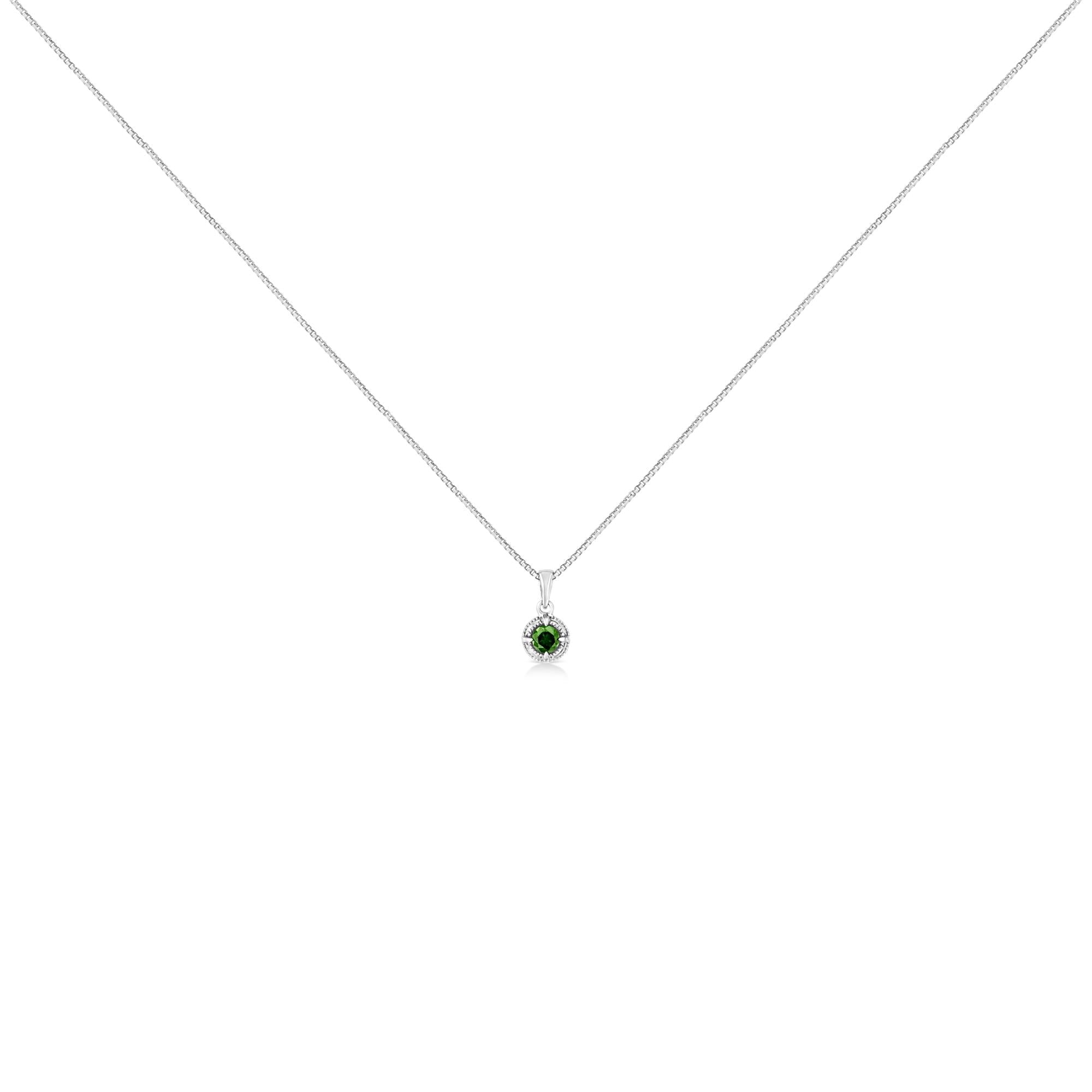 .925 Sterling Silver Treated Color Diamond Solitaire 18" Milgrain Pendant Necklace