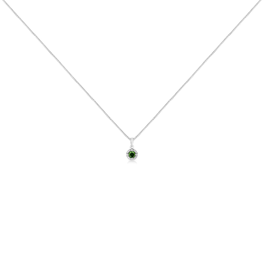 .925 Sterling Silver Treated Color Diamond Solitaire 18" Milgrain Pendant Necklace