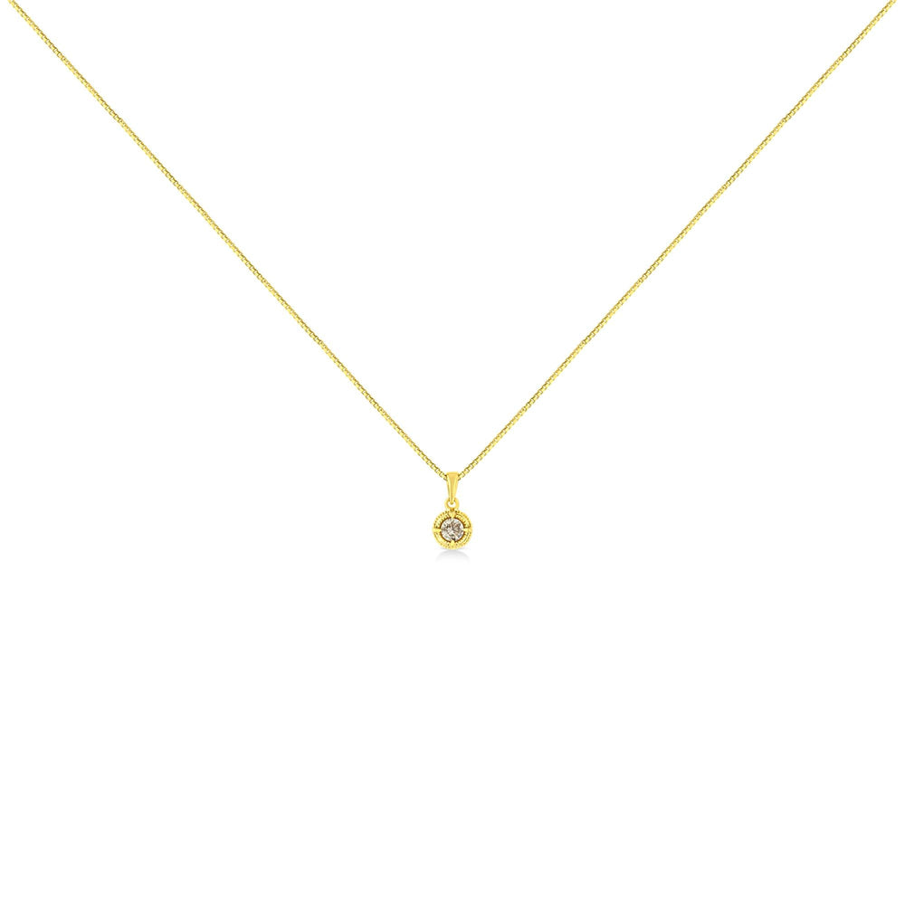 14K Yellow Gold Plated .925 Sterling Silver Brilliant Round Cut Diamond Solitaire Milgrain 18" Pendant Necklace