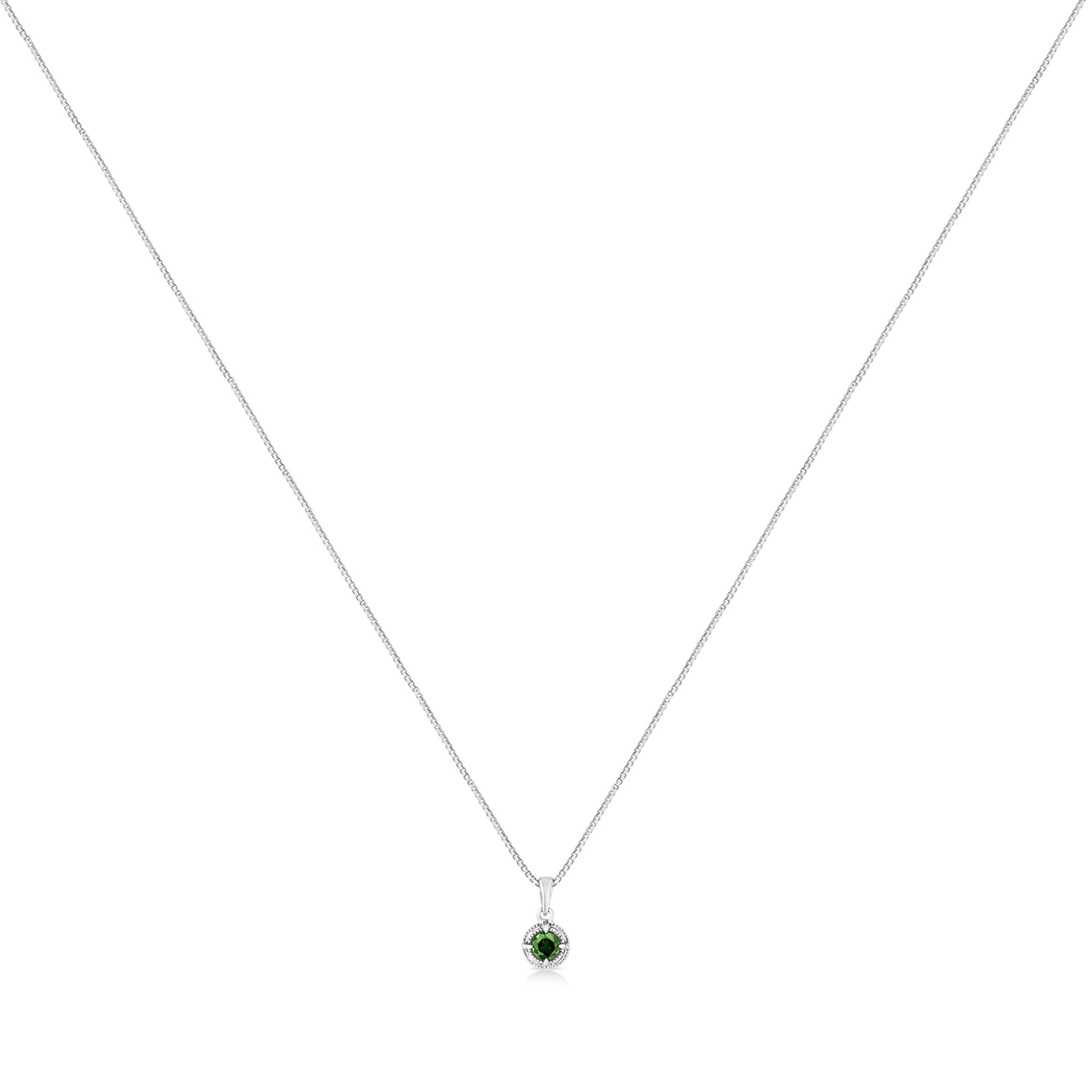 .925 Sterling Silver Treated Color Diamond Solitaire 18" Milgrain Pendant Necklace