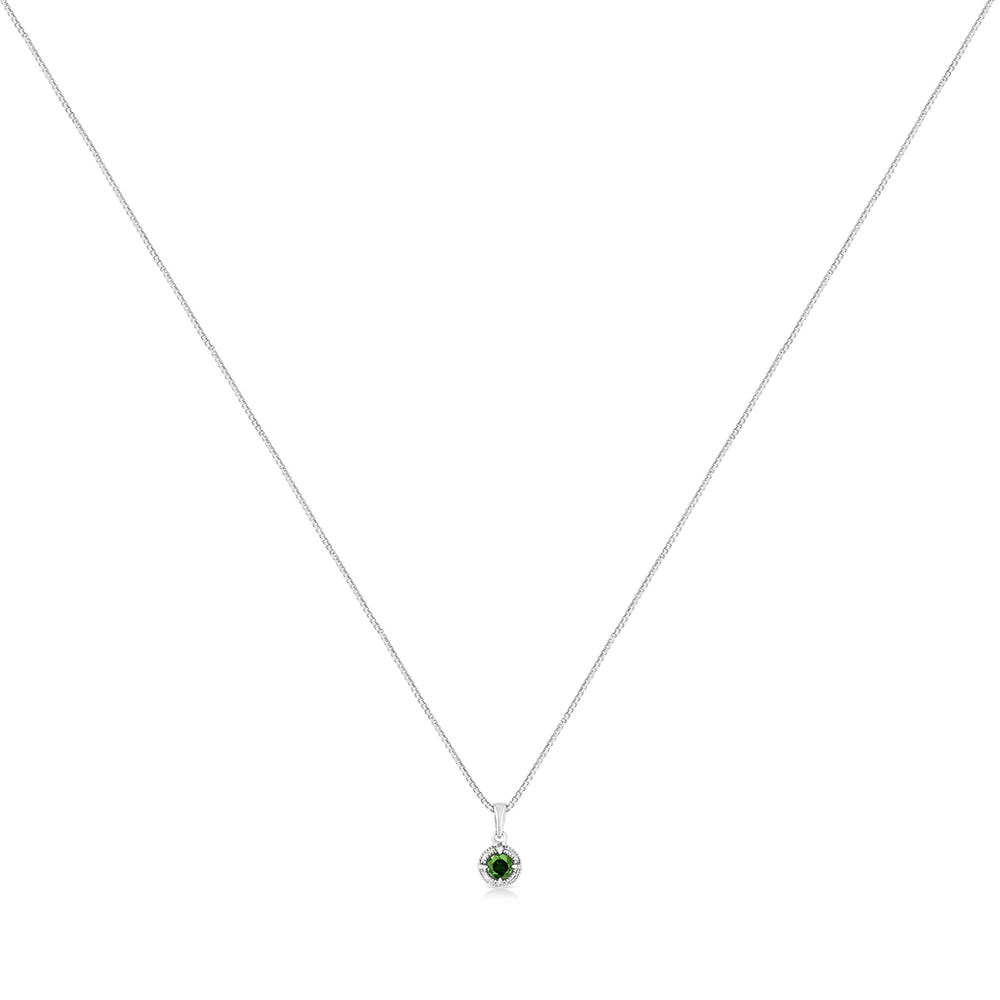 .925 Sterling Silver Treated Color Diamond Solitaire 18" Milgrain Pendant Necklace