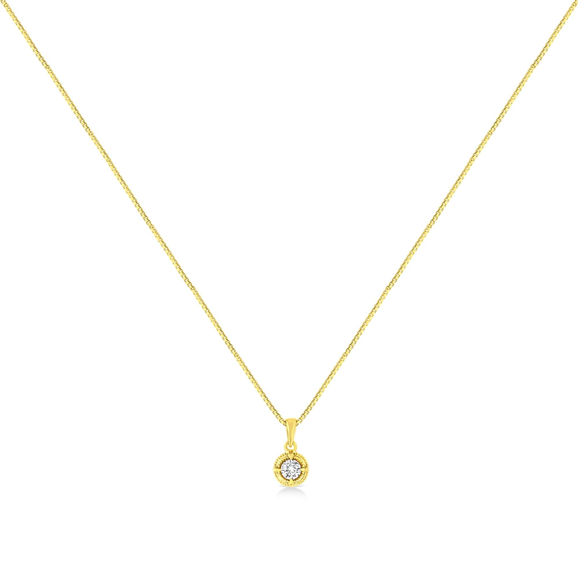 14K Yellow Gold Plated .925 Sterling Silver Brilliant Round Cut Diamond Solitaire Milgrain 18" Pendant Necklace