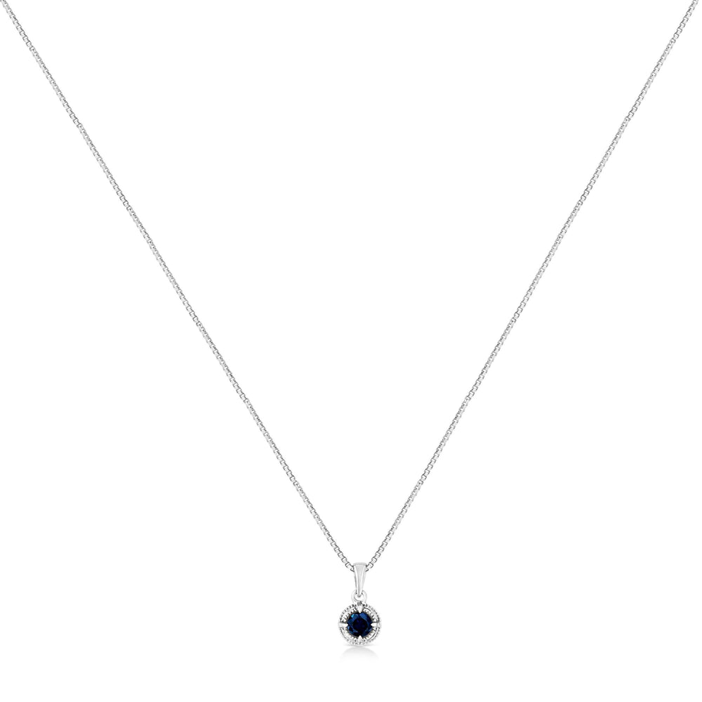 .925 Sterling Silver Treated Color Diamond Solitaire 18" Milgrain Pendant Necklace