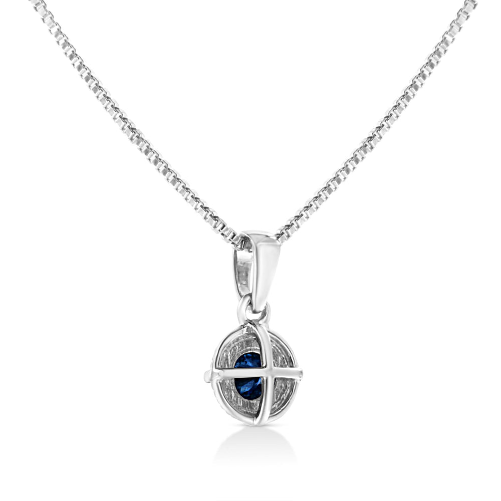 .925 Sterling Silver Treated Color Diamond Solitaire 18" Milgrain Pendant Necklace