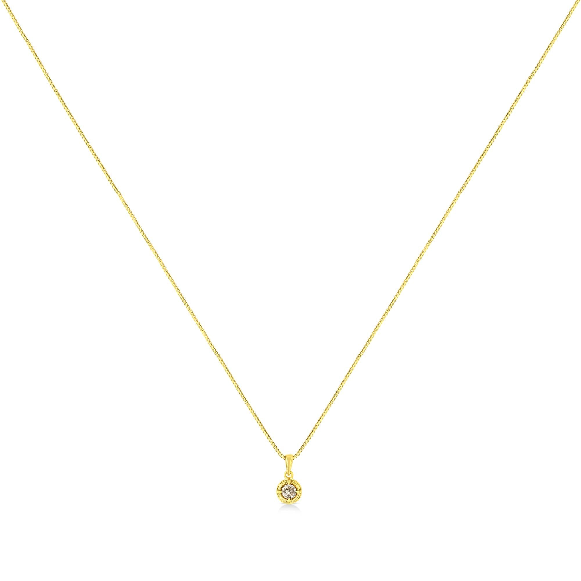 14K Yellow Gold Plated .925 Sterling Silver Brilliant Round Cut Diamond Solitaire Milgrain 18" Pendant Necklace