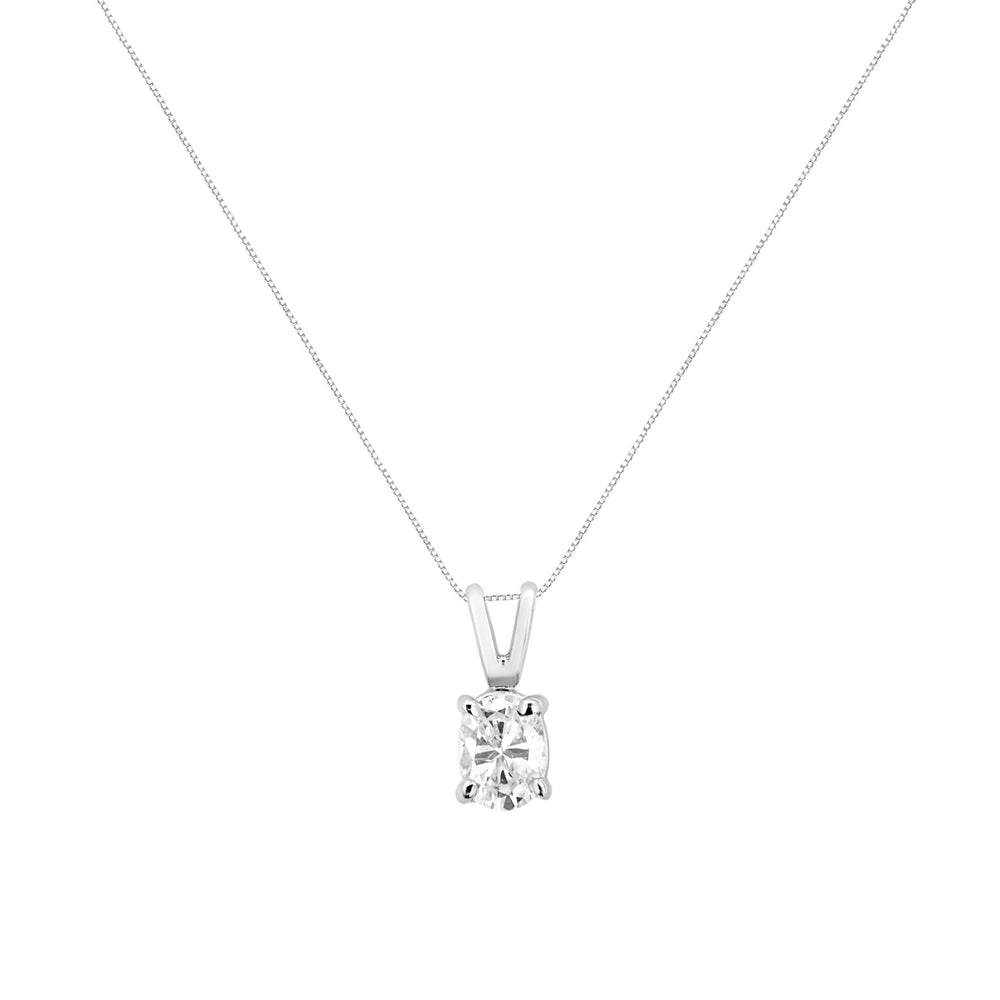AGS Certified 14K White Gold 1/3 cttw Diamond Oval 18" Pendent Necklace (H-I Color, VS1-VS2 Clarity)