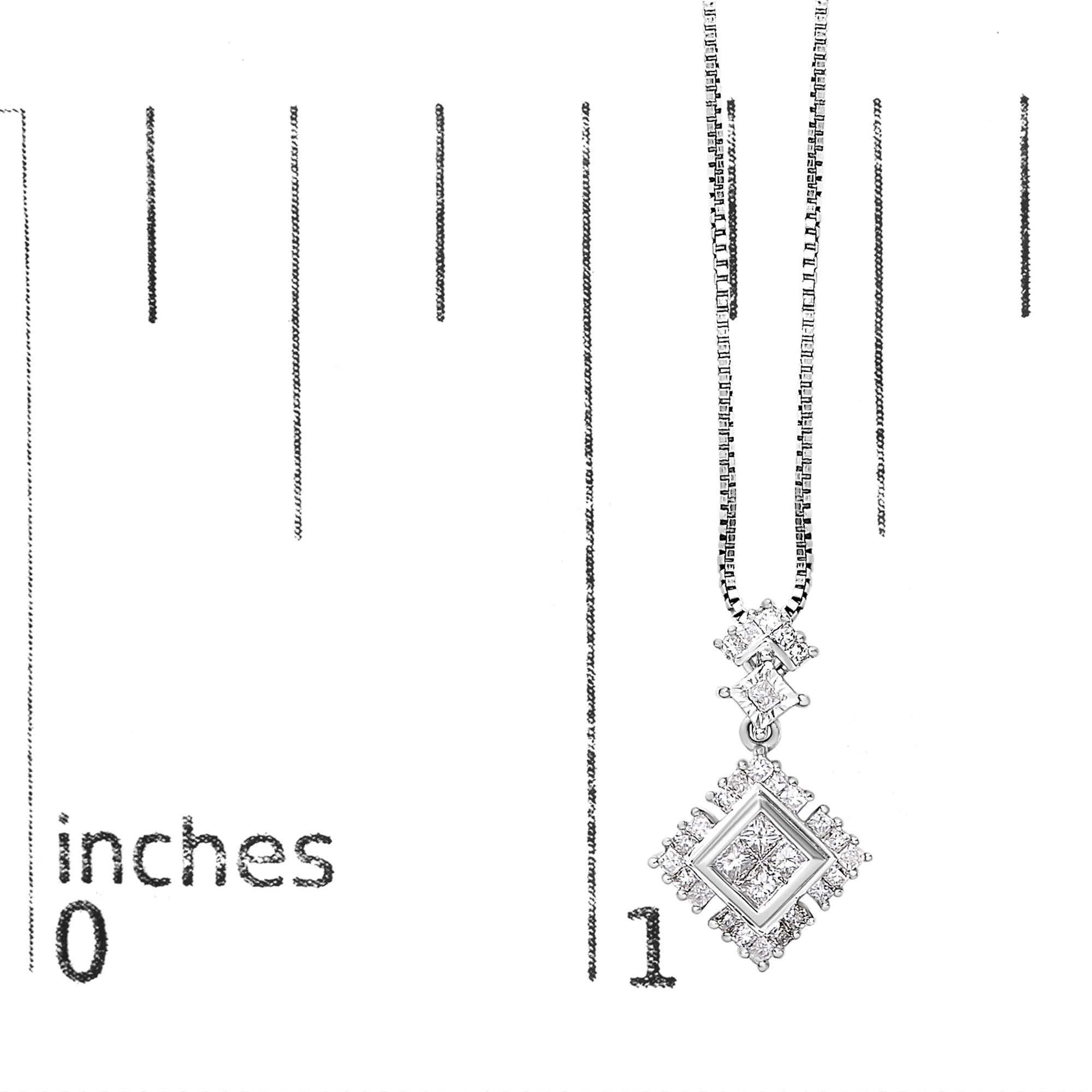 10K White Gold 1/2 Cttw Princess Cut Rhombus Drop Pendant Necklace