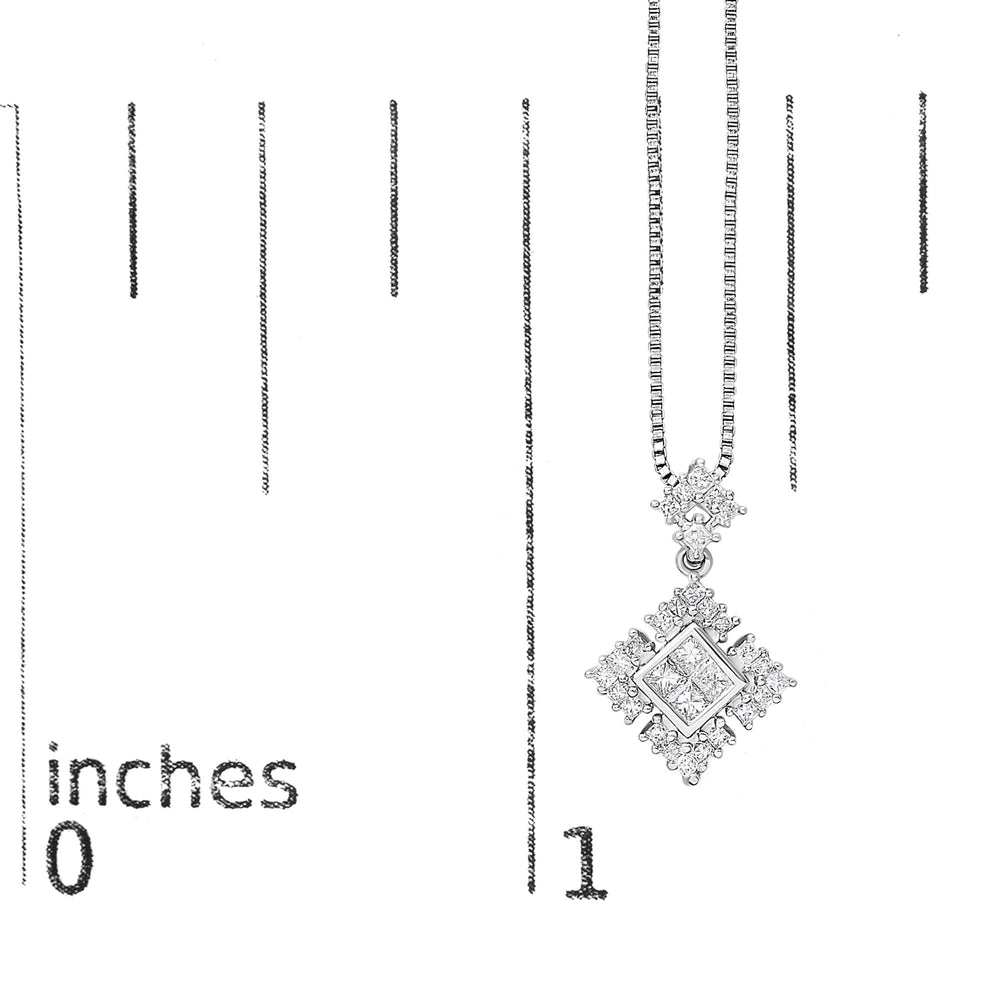 10K White Gold Princess Cut Diamond Geometric Pendant Necklace